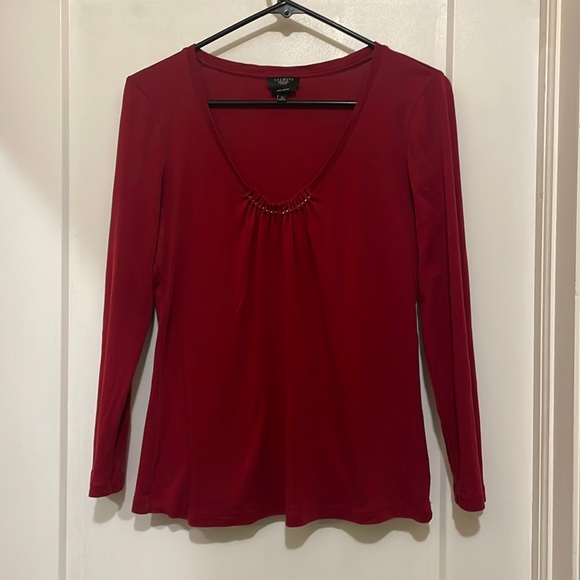 Talbots Embellished Scoop Neck Top | Pima Cotton | size Lp - Picture 2 of 8